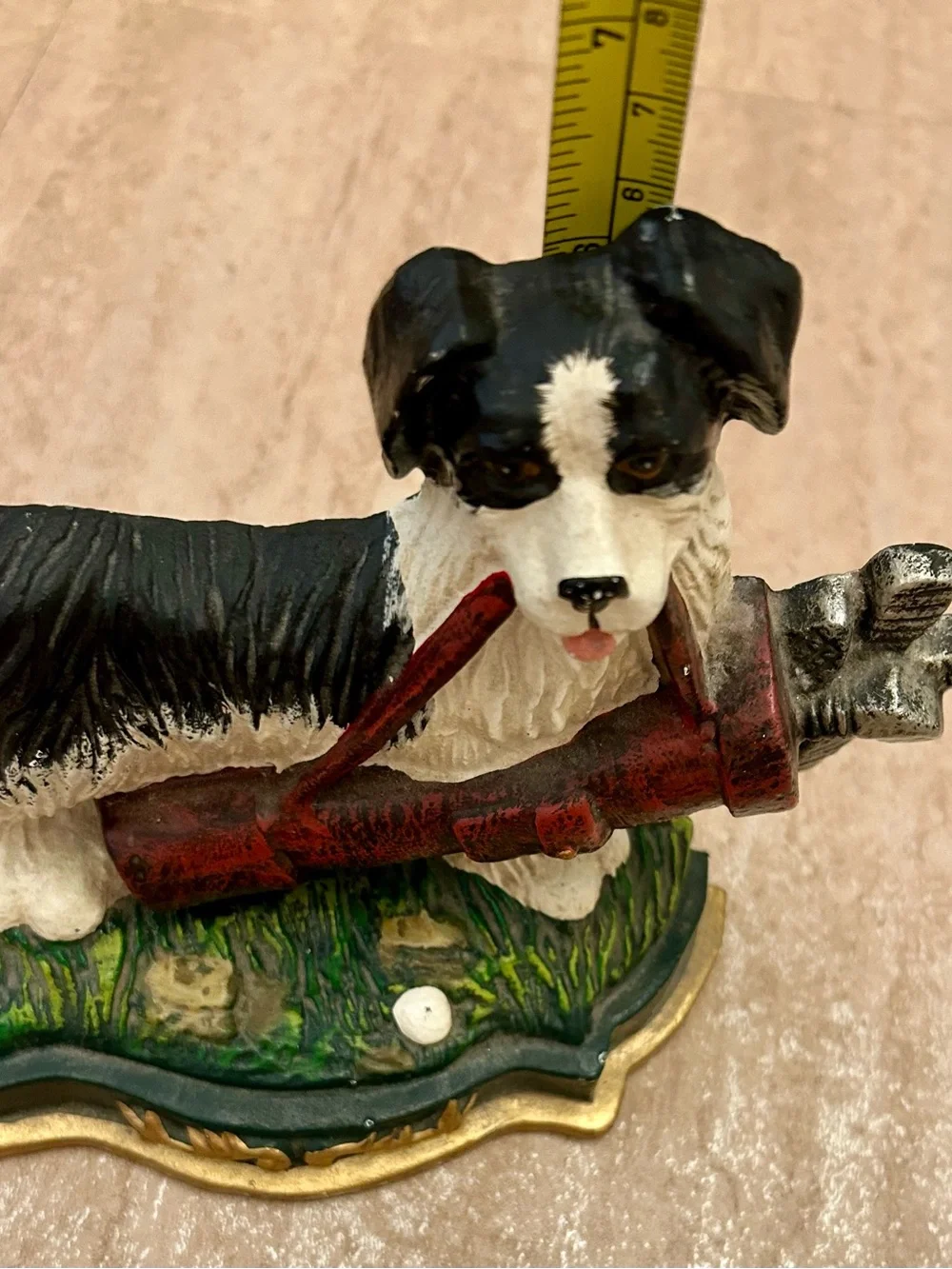 Cast Iron Door Stop Black/ White Dog Acting As A Golf Caddy